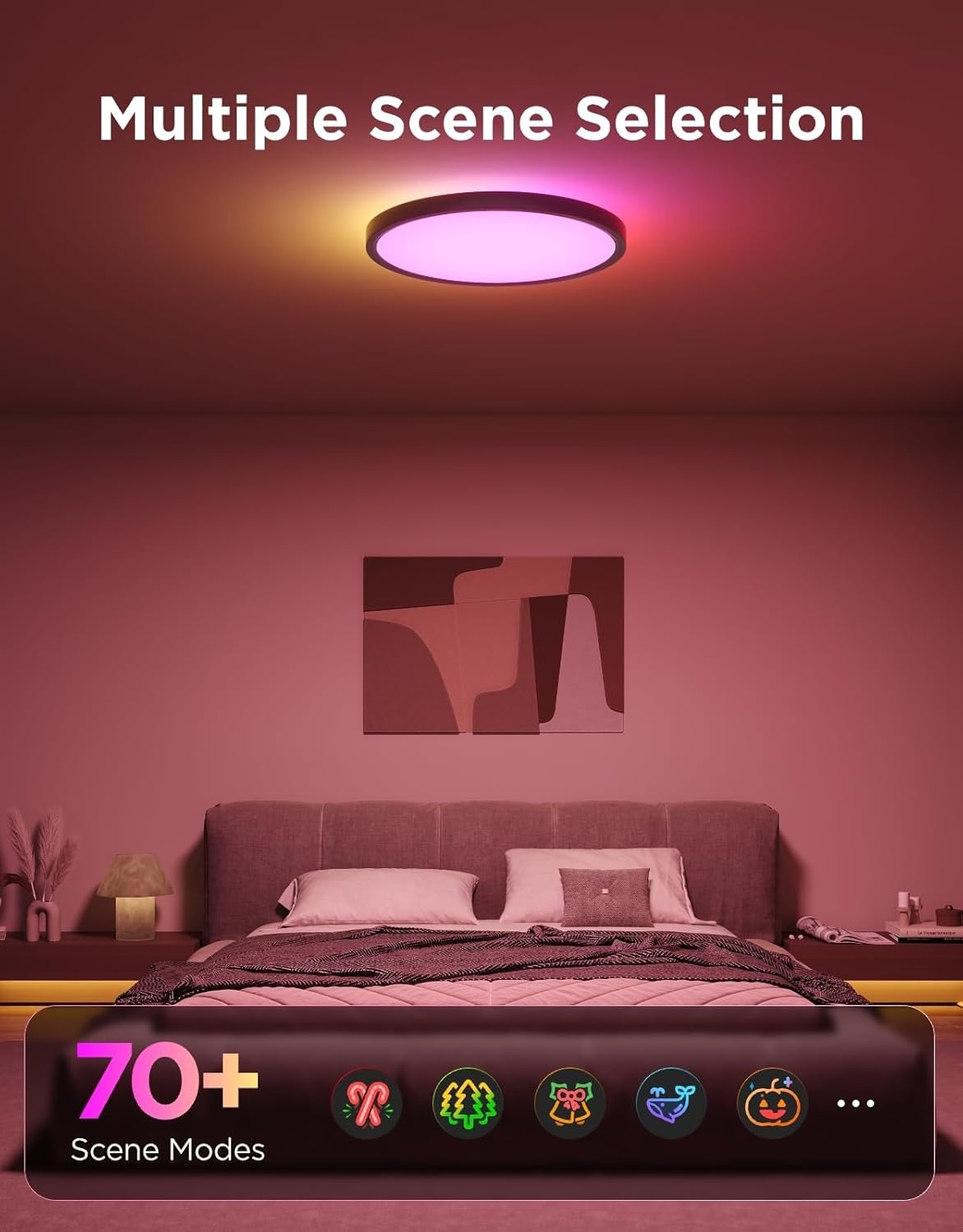 imageGovee Smart Ceiling Light RGBIC LED Ceiling Light Fixture 2400LM Flush Mount Light Fixture DIY Colors Works with Alexa 2700K6500K Lights for Bedroom Living Room12 Inch 1 Pack WhiteBlack