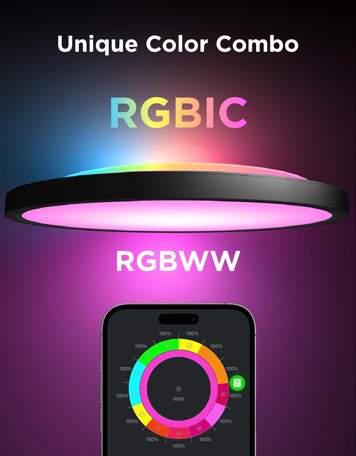imageGovee Smart Ceiling Light RGBIC LED Ceiling Light Fixture 2400LM Flush Mount Light Fixture DIY Colors Works with Alexa 2700K6500K Lights for Bedroom Living Room12 Inch 1 Pack WhiteBlack