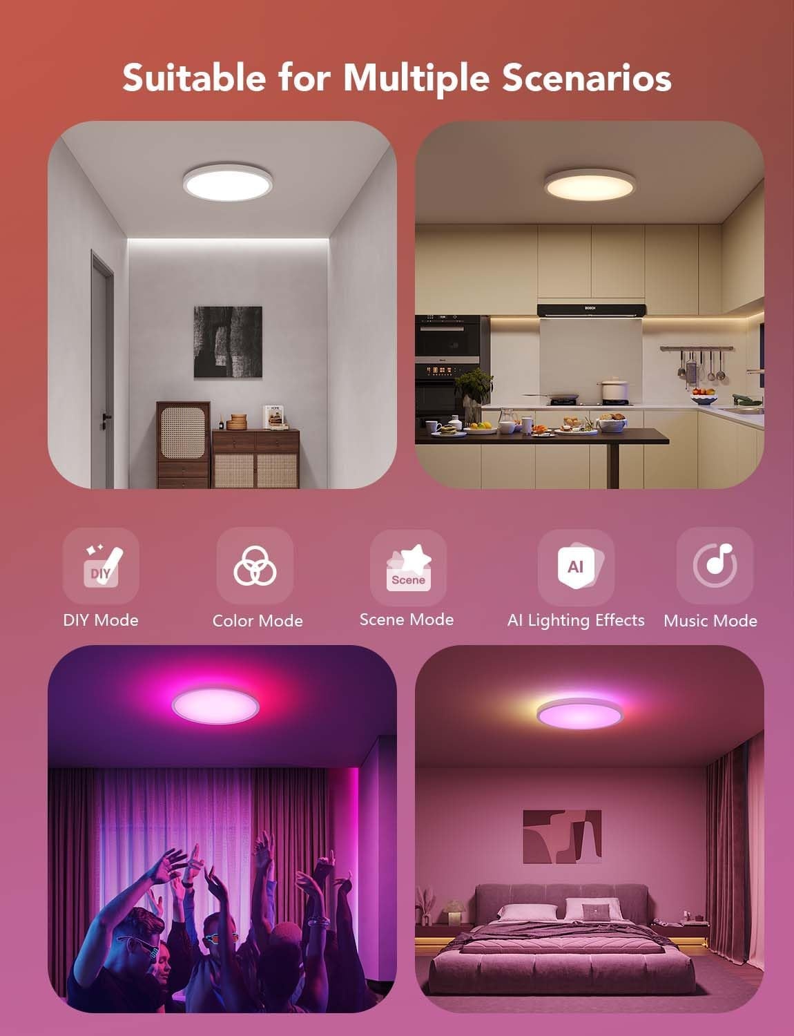 imageGovee Smart Ceiling Light RGBIC LED Ceiling Light Fixture 2400LM Flush Mount Light Fixture DIY Colors Works with Alexa 2700K6500K Lights for Bedroom Living Room12 Inch 1 Pack WhiteWhite 2 Packs