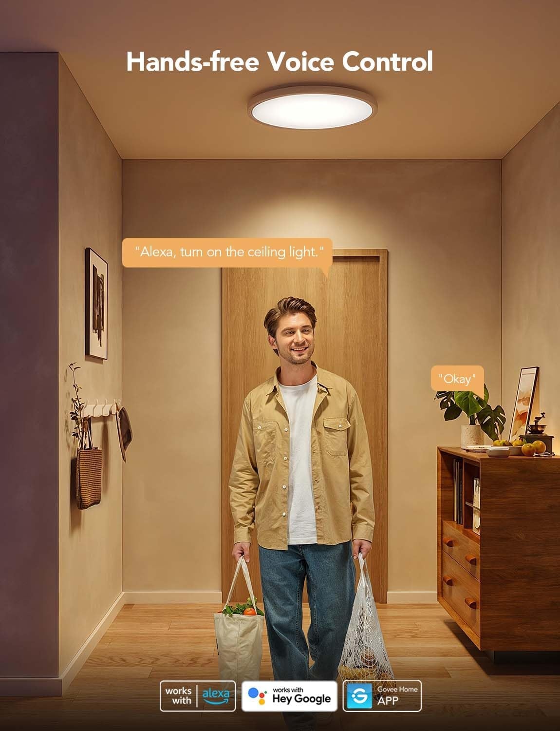 imageGovee Smart Ceiling Light RGBIC LED Ceiling Light Fixture 2400LM Flush Mount Light Fixture DIY Colors Works with Alexa 2700K6500K Lights for Bedroom Living Room12 Inch 1 Pack WhiteWhite 2 Packs