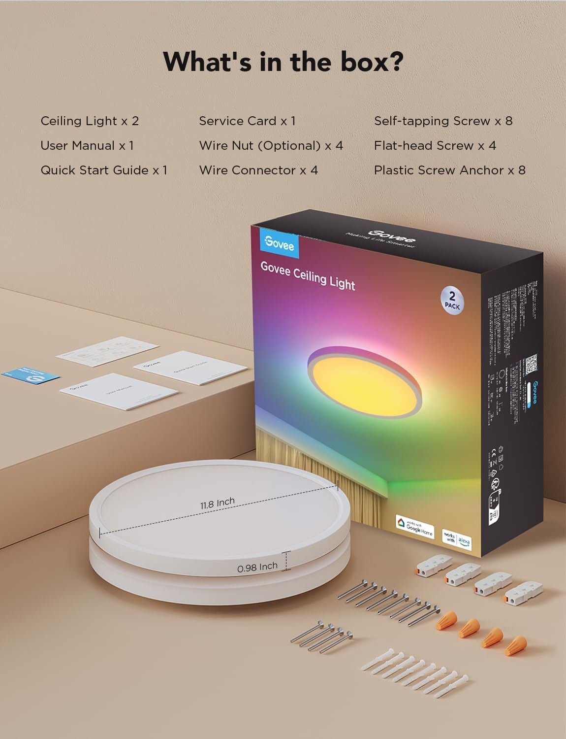 imageGovee Smart Ceiling Light RGBIC LED Ceiling Light Fixture 2400LM Flush Mount Light Fixture DIY Colors Works with Alexa 2700K6500K Lights for Bedroom Living Room12 Inch 1 Pack WhiteWhite 2 Packs
