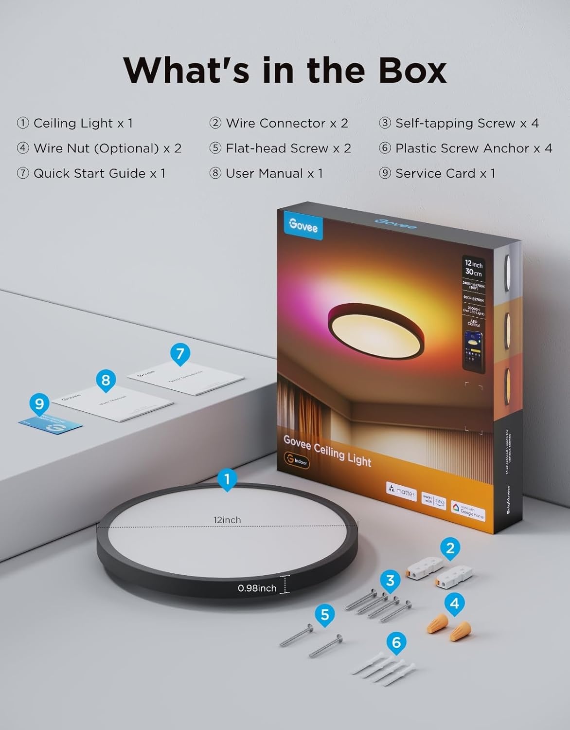 imageGovee Smart Ceiling Light RGBIC LED Ceiling Light Fixture 2400LM Flush Mount Light Fixture DIY Colors Works with Alexa 2700K6500K Lights for Bedroom Living Room12 Inch 1 Pack WhiteBlack