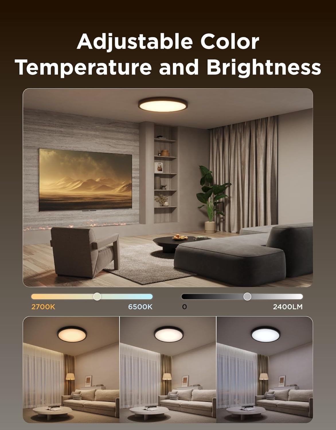 imageGovee Smart Ceiling Light RGBIC LED Ceiling Light Fixture 2400LM Flush Mount Light Fixture DIY Colors Works with Alexa 2700K6500K Lights for Bedroom Living Room12 Inch 1 Pack WhiteBlack