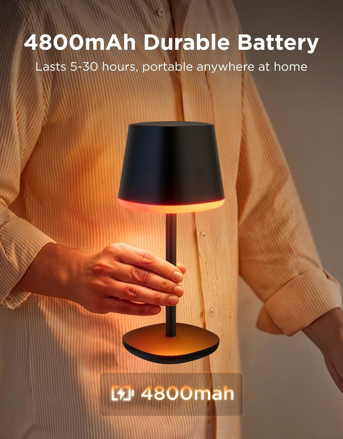 imageGovee Smart Cordless Table Lamp Classic No Adapter RGBIC Rechargeable Table Lamp for Bedroom Living Room Portable Desk Lamp Works with Matter LED Bedside Lamp with 72 Scenes Modes Timer 500lm