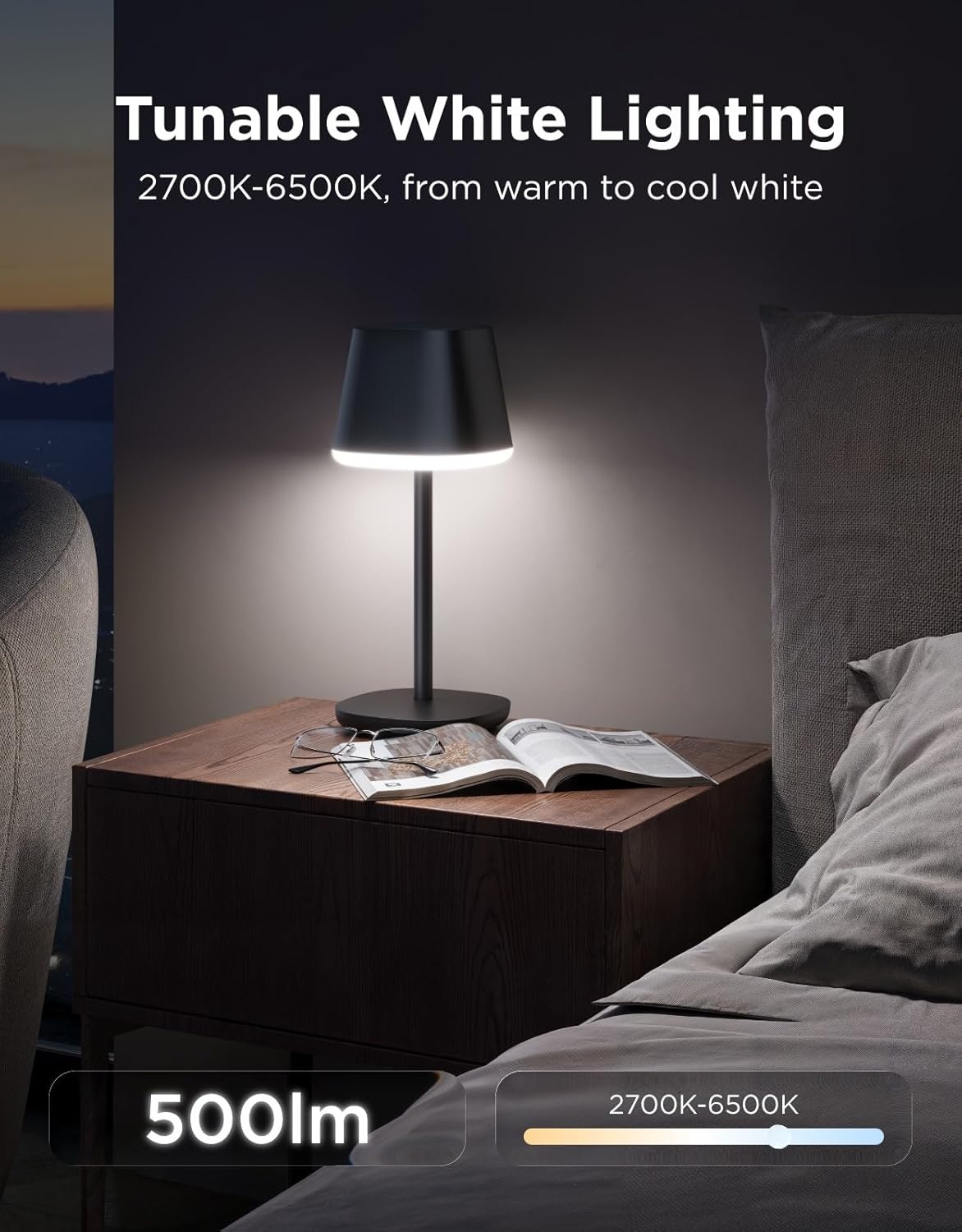 imageGovee Smart Cordless Table Lamp Classic No Adapter RGBIC Rechargeable Table Lamp for Bedroom Living Room Portable Desk Lamp Works with Matter LED Bedside Lamp with 72 Scenes Modes Timer 500lm