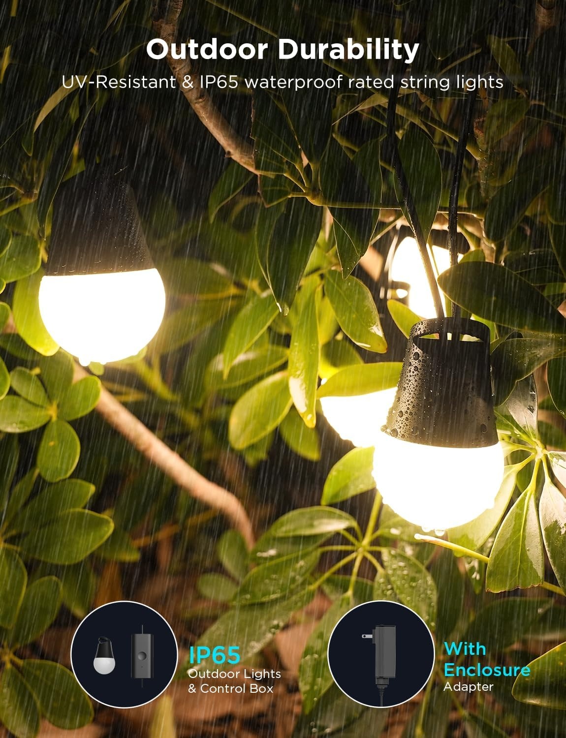 imageGovee Smart Outdoor String Lights 2 144ft Outdoor Lights with Dimmable Warm White LED Bulbs 47 Scene Modes for Patio Backyard Balcony IP65 Waterproof Works with Alexa App Control48ft
