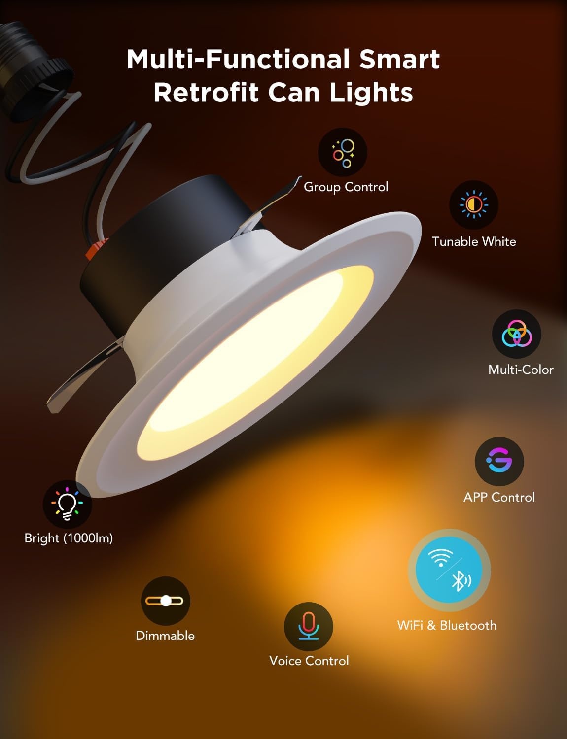 imageGovee Smart Retrofit Recessed Lighting 6 Inch WiFi Bluetooth Direct Connect RGBWW Retrofit Can Lights 65 Scene Modes Works with Alexa amp Google Assistant 1000 Lumens 4 PackWhite