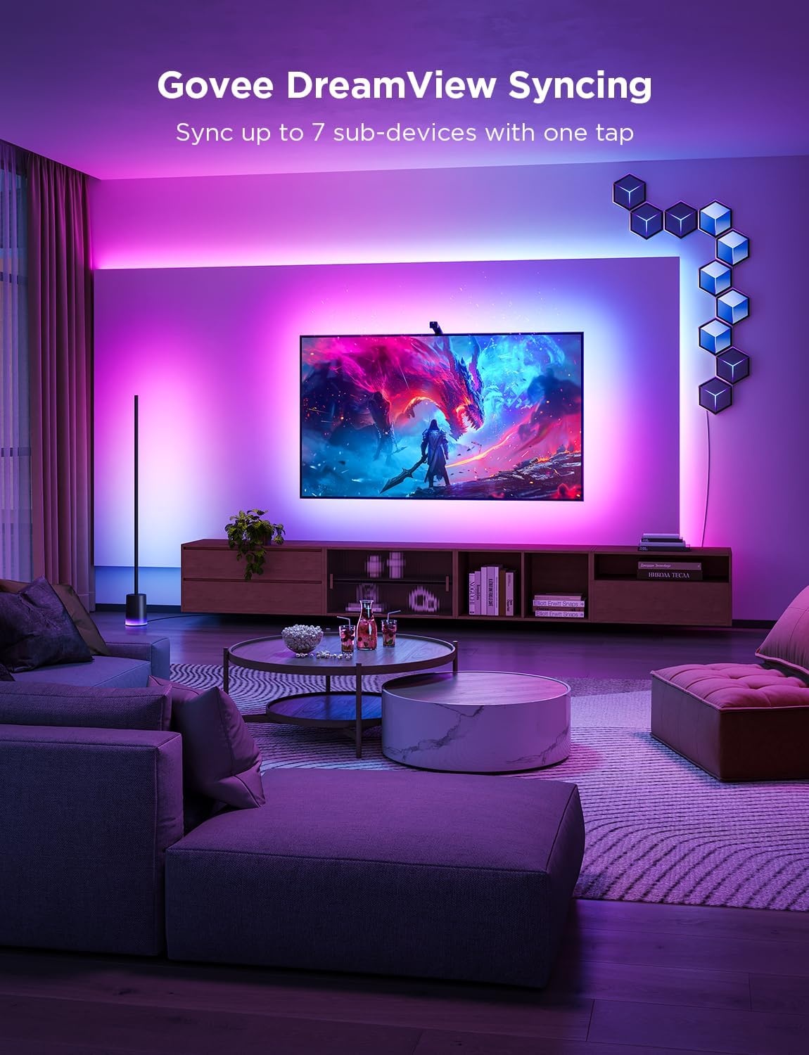 imageGovee TV Backlight 3 Lite with FishEye Correction Function Sync to 5565 Inch TVs 118ft RGBICW WiFi LED Strip Lights with Camera 4 Colors in 1 Lamp Bead Voice and APP Control Adapter118FT for 5565 TV
