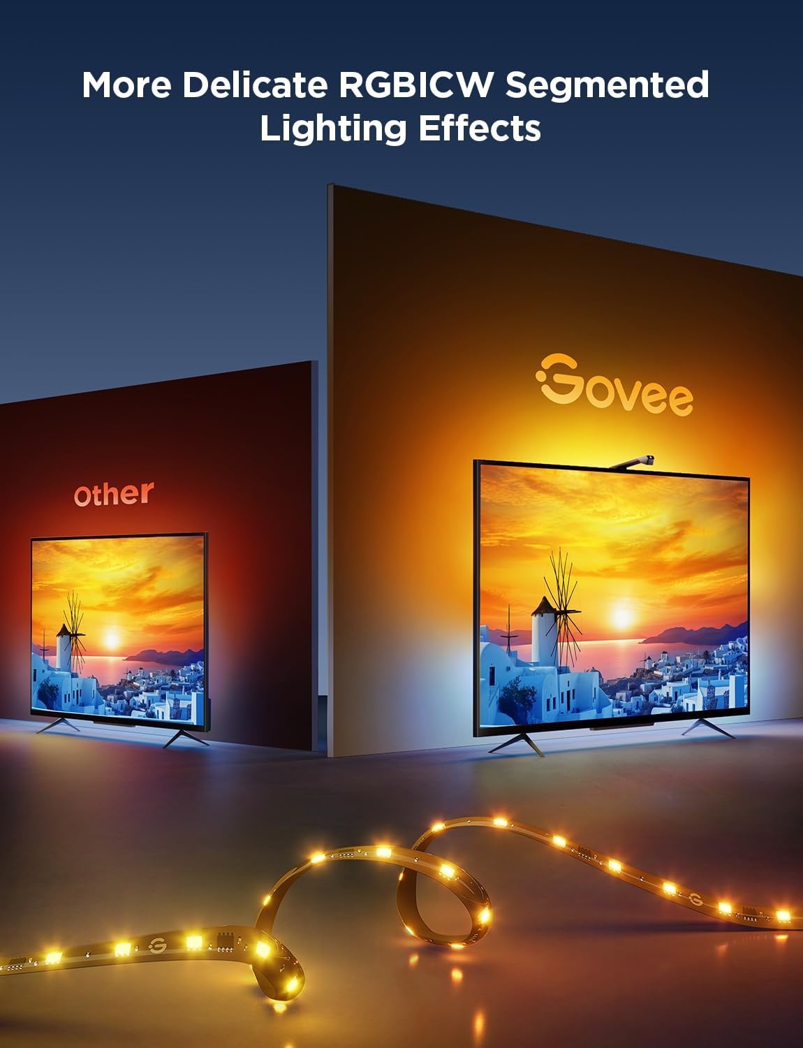 imageGovee TV Backlight 3 Lite with FishEye Correction Function Sync to 5565 Inch TVs 118ft RGBICW WiFi LED Strip Lights with Camera 4 Colors in 1 Lamp Bead Voice and APP Control Adapter78FT for 4050 TV