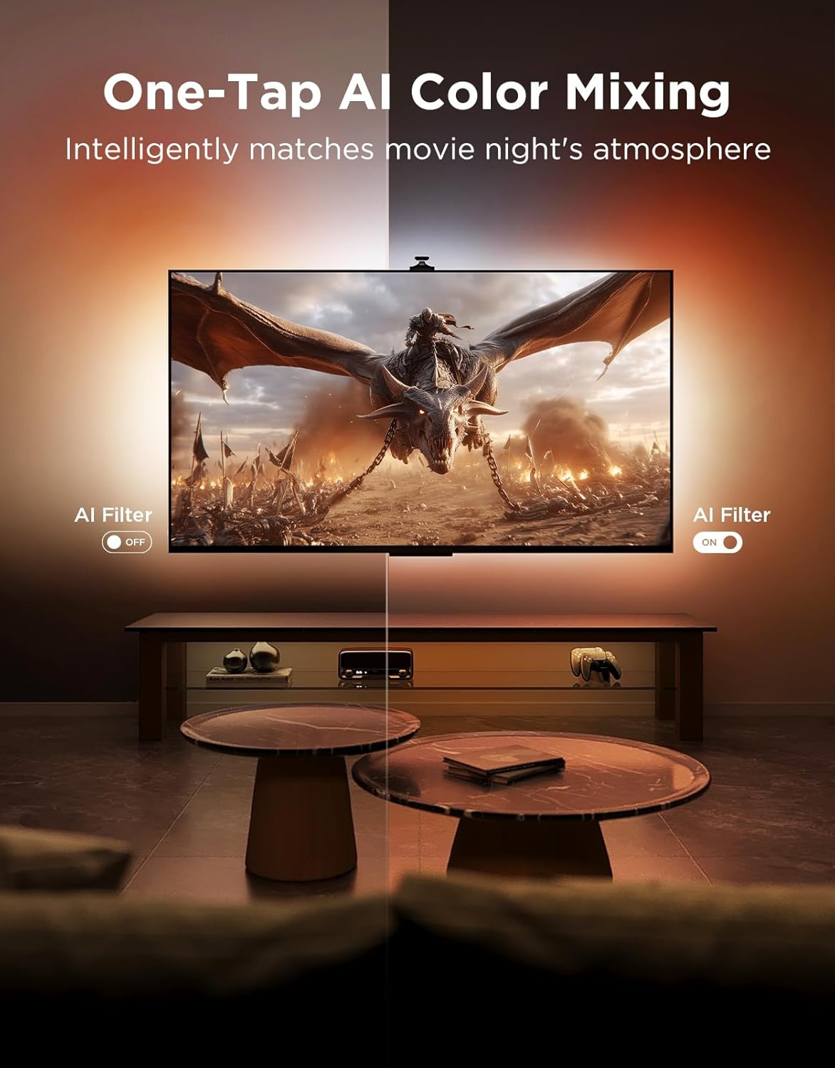 imageGovee TV Backlight 3 Pro with HDR Triple Camera 164ft 5in1 RGBWWIC LED Strip Lights That Change with 7585 Inch TVs 75LEDsm Supports AI Filter Smart App and Voice Control DreamView Sync164FT for 7585 TV