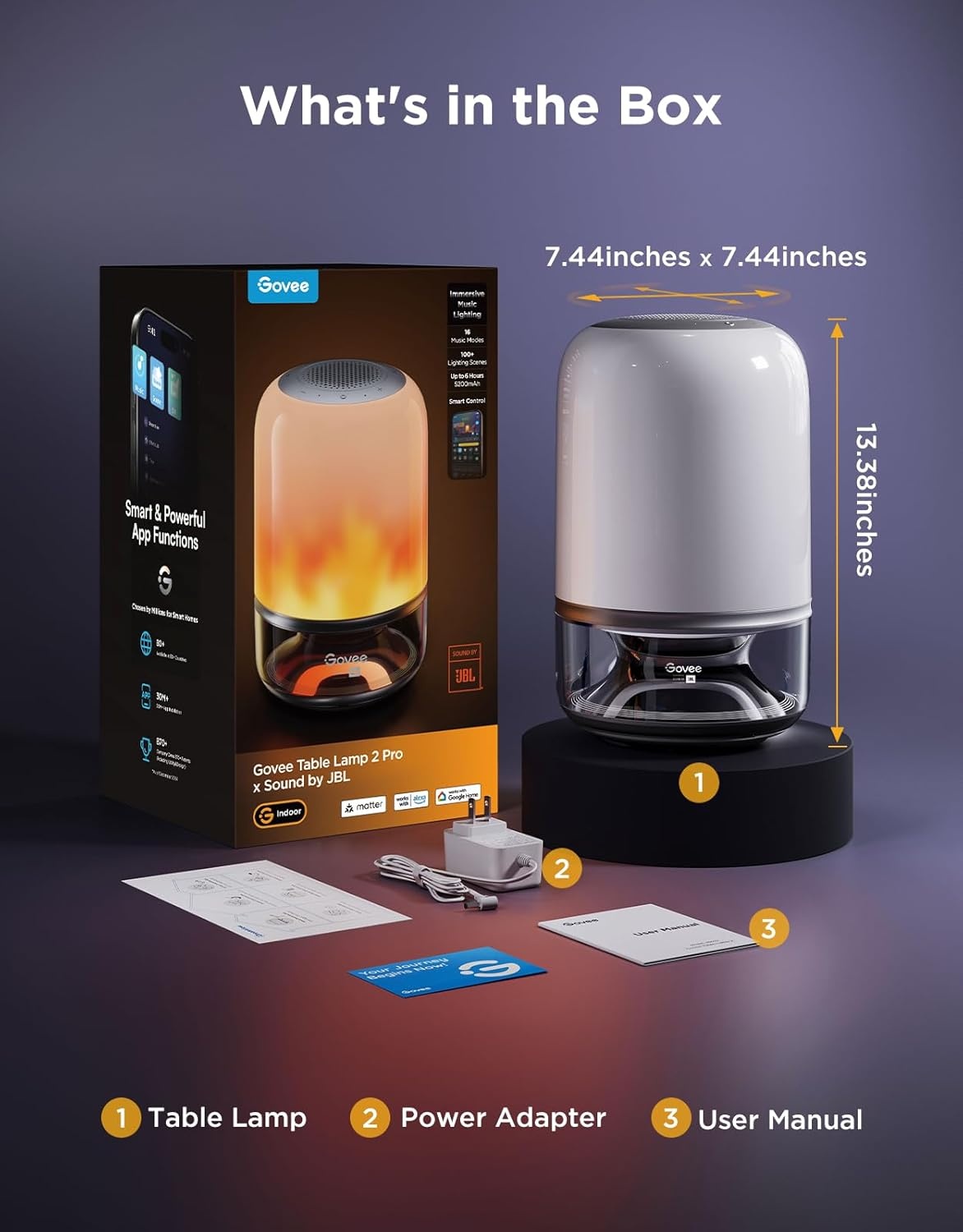 imageGovee Table Lamp 2 Pro x Sound by JBL Smart Cordless Table Lamp with Speaker MusicLight Sync 16 Music Modes amp 100 Scene Modes Work with Matter DIY Customized Rechargeable Desk Lamp for Bedroom
