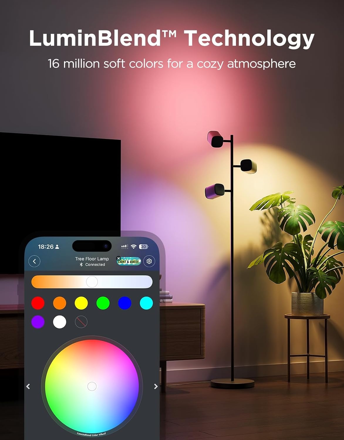 imageGovee Tree Floor Lamp Compatible with Matter 3 Rotatable Lights with LuminBlend Technology Standing Lamp with 64 Dynamic Scenes Music Sync Ideal Floor Lamp for Living Room Bedroom Office