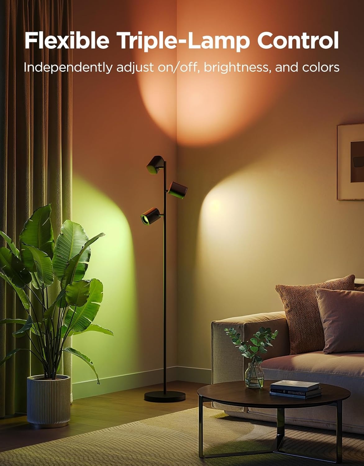 imageGovee Tree Floor Lamp Compatible with Matter 3 Rotatable Lights with LuminBlend Technology Standing Lamp with 64 Dynamic Scenes Music Sync Ideal Floor Lamp for Living Room Bedroom Office