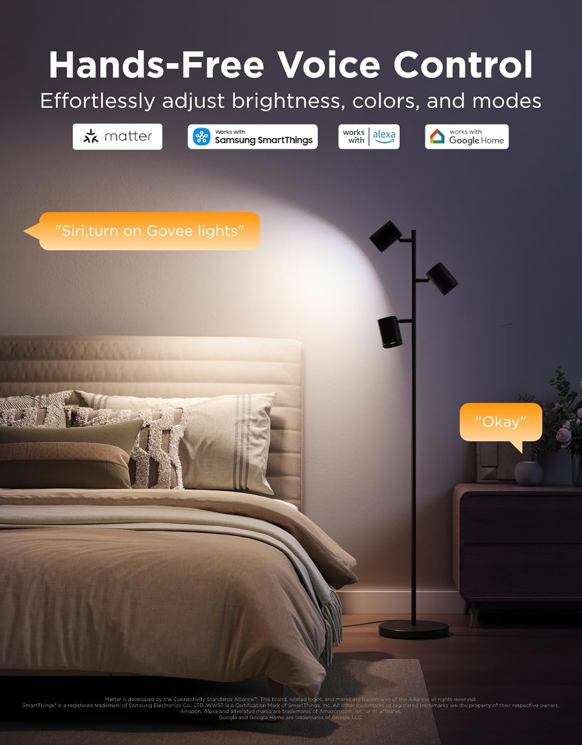 imageGovee Tree Floor Lamp Compatible with Matter 3 Rotatable Lights with LuminBlend Technology Standing Lamp with 64 Dynamic Scenes Music Sync Ideal Floor Lamp for Living Room Bedroom Office