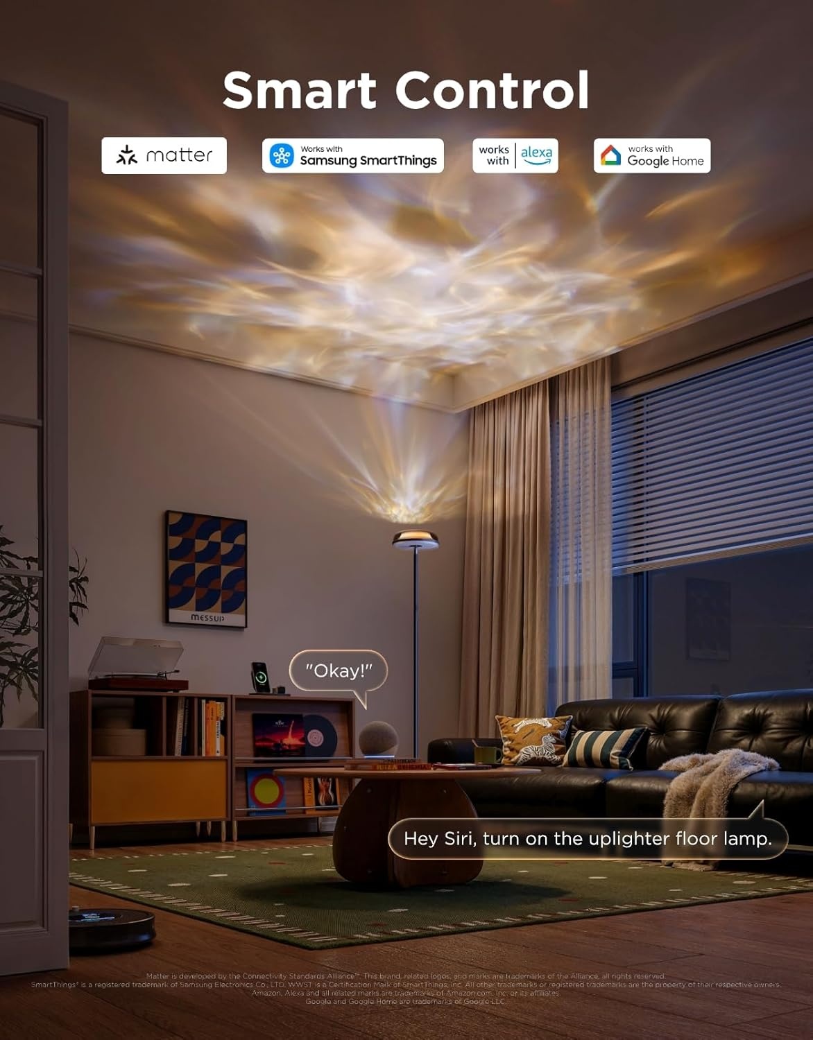 imageGovee Uplighter Floor Lamp for Living Room RGBIC Ripple Projector Floor Lamp for Bedroom Compatible with SmartThings Alexa and Matter LED Modern Corner Floor Light Warm Cool White Standing LampNebula