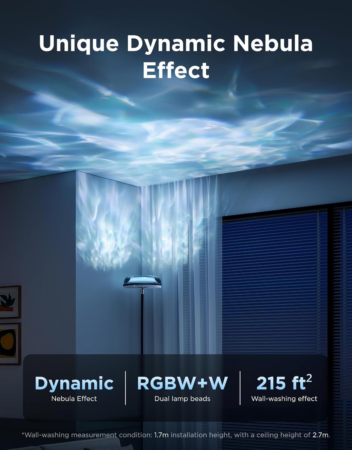 imageGovee Uplighter Floor Lamp for Living Room RGBIC Ripple Projector Floor Lamp for Bedroom Compatible with SmartThings Alexa and Matter LED Modern Corner Floor Light Warm Cool White Standing LampNebula