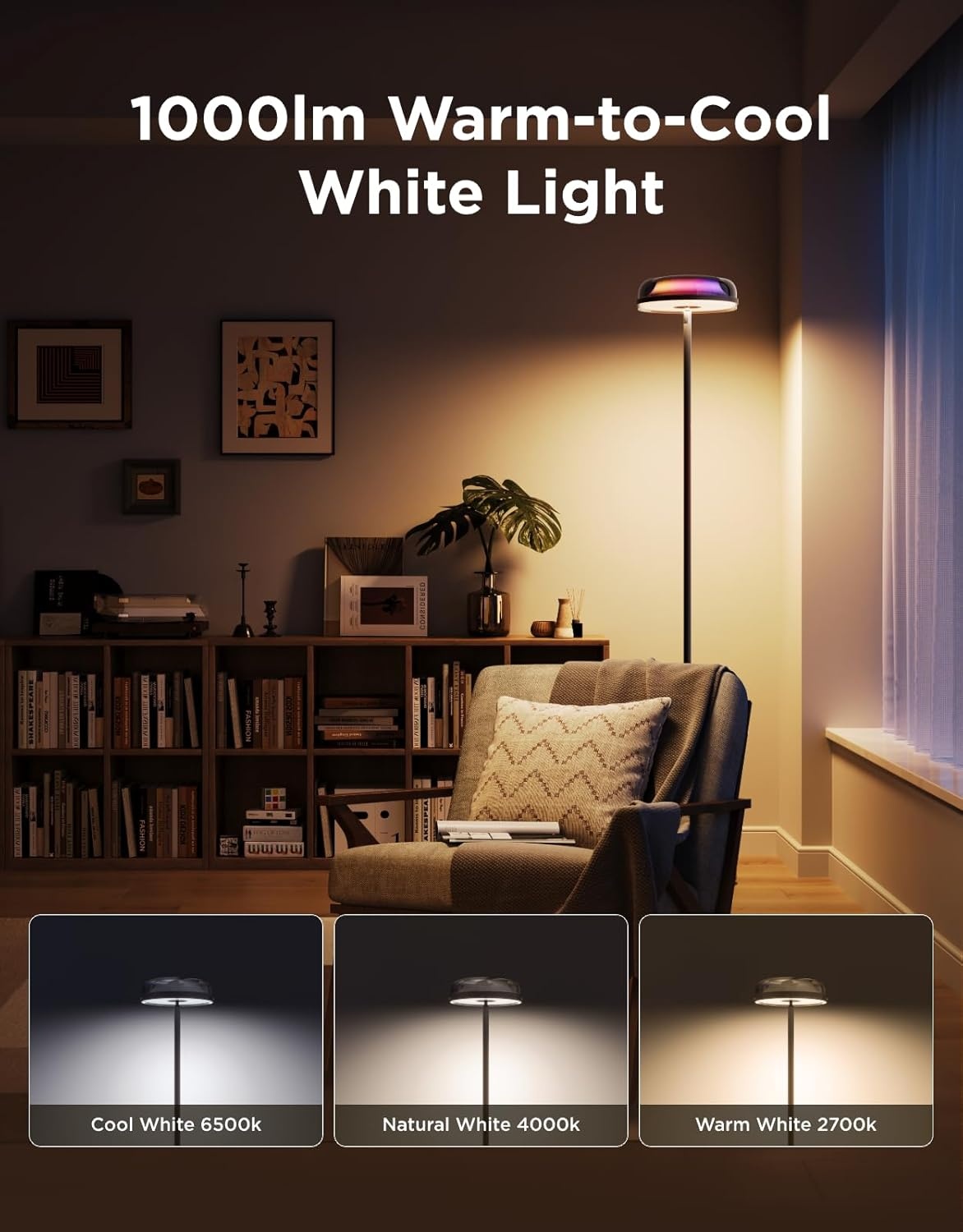 imageGovee Uplighter Floor Lamp for Living Room RGBIC Ripple Projector Floor Lamp for Bedroom Compatible with SmartThings Alexa and Matter LED Modern Corner Floor Light Warm Cool White Standing LampRipple
