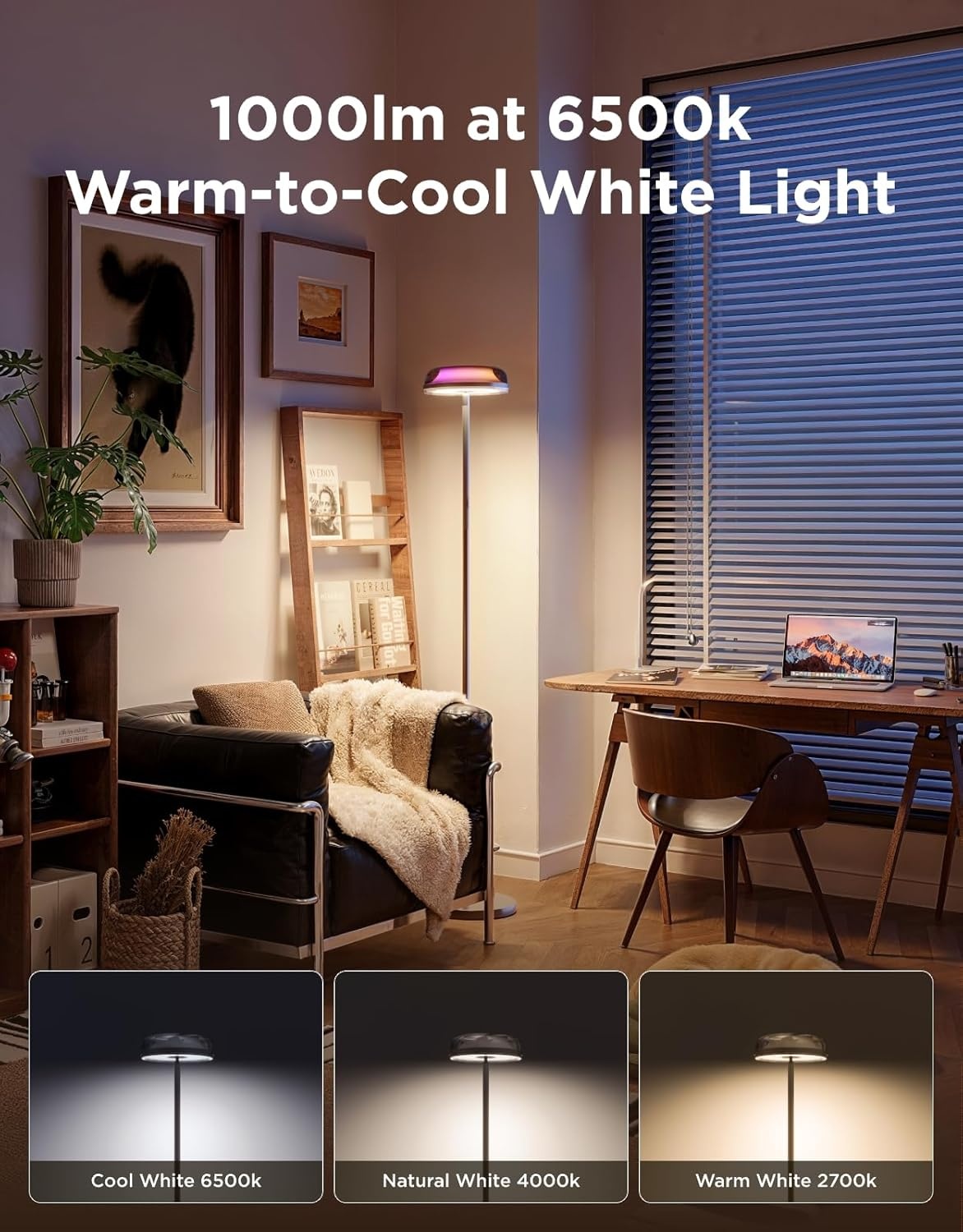 imageGovee Uplighter Floor Lamp for Living Room RGBIC Ripple Projector Floor Lamp for Bedroom Compatible with SmartThings Alexa and Matter LED Modern Corner Floor Light Warm Cool White Standing LampNebula