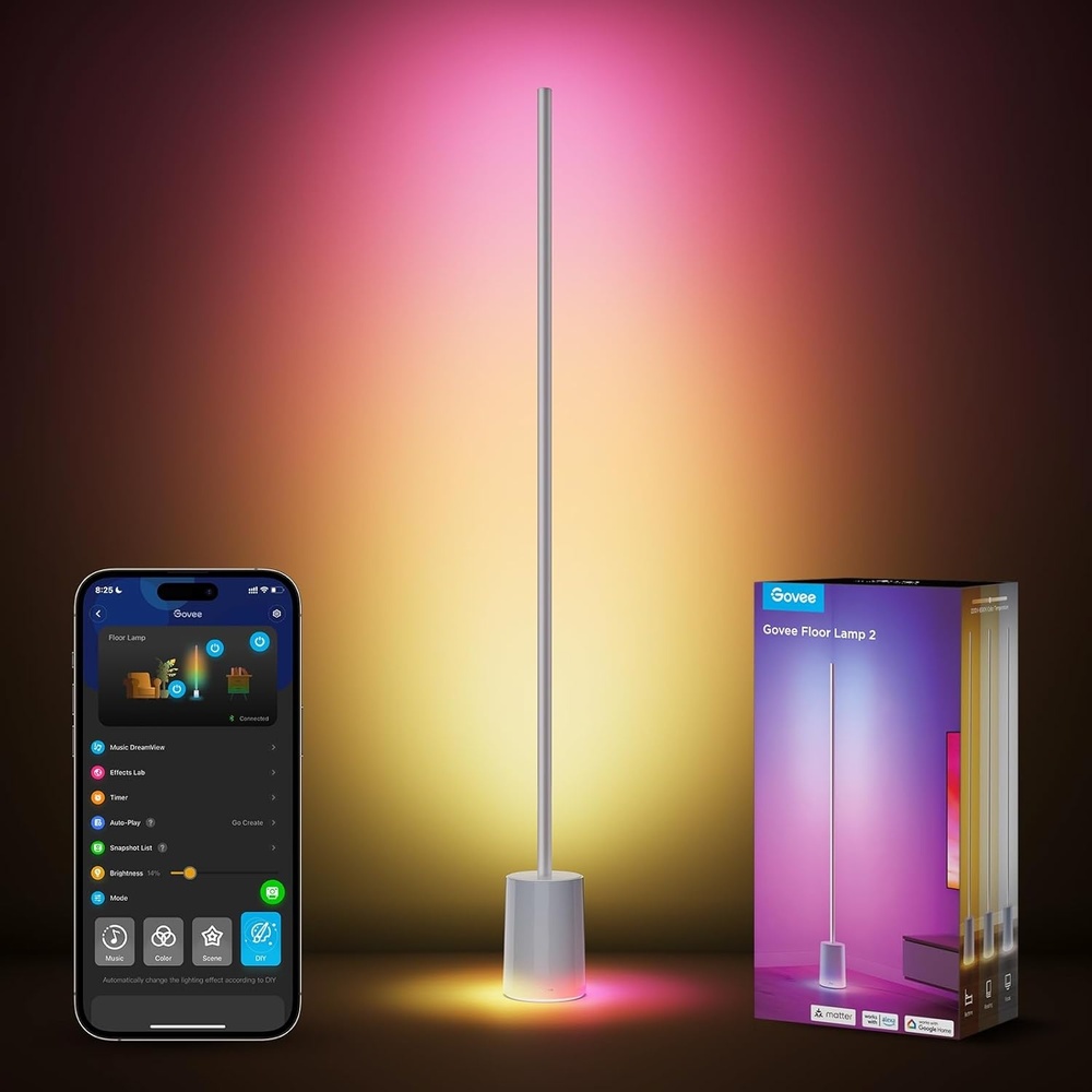 imageGovee Floor Lamp 2 RGBIC Warm Cool White LED Compatible with SmartThings Matter Alexa 1725lm Music Sync Scene Modes Smart Floor Lamp for Living Room Bedroom Black1 PackSilver