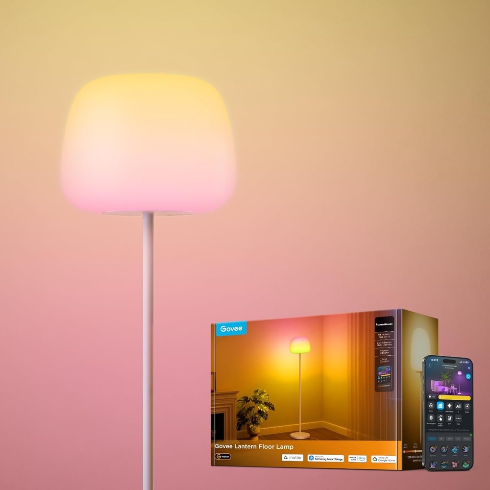 imageGovee Lantern Floor Lamp Halo Gradient RGBIC Smart Corner Lamp with LuminBlend 1000K10000K Matter Compatible 100 Scene Modes Music Sync 1400lm Modern Floor Lamps for Living Room WhiteWhite
