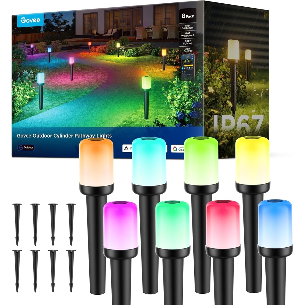 imageGovee Outdoor Cylinder Pathway Lights 8 Pack 425lm Patio Lights IP67 Waterproof 60 Preset Scene Modes Outdoor Decor for Path Patio Garden Lawn Compatible with Alexa Google Assistant Matter8