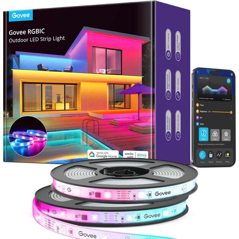 imageGovee Outdoor LED Strip Lights 328ft Smart Outdoor Lights Work with Alexa and Google Assistant App Control IP65 Waterproof RGBIC LED Lights for Patio Eave Holiday Decorations656ft