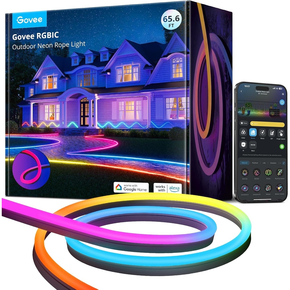 imageGovee Outdoor Neon Rope Lights 328ft RGBIC IP67 Waterproof Patio Decorations with 64 Scene Modes Music Sync Flexible LED Outdoor Lights Neon Lights Work with Alexa Google Assistant656ft