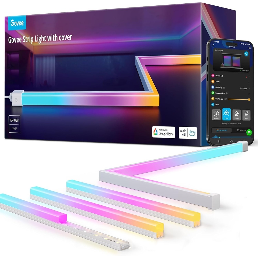 imageGovee RGBIC LED Strip Lights 164ft with Covers Smart LED Lights for Bedroom Work with Alexa and Google Assistant LED Diffuser Channel with Srtip Lights Skirting Lines Studio Cabinet164ft
