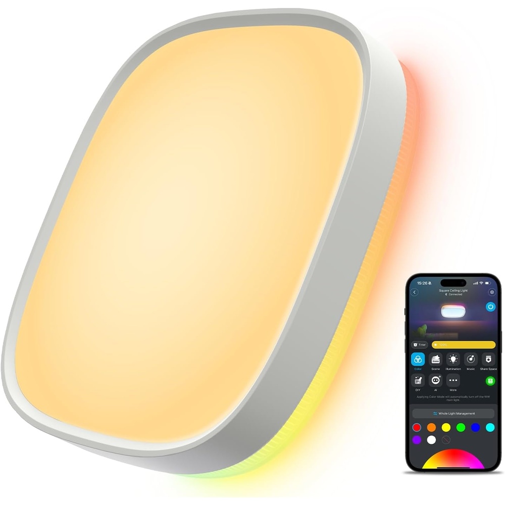 imageGovee Smart Ceiling Light Pro 18 Inch 4800LM RGBICWW LED Ceiling Light Fixture Flush Mount Light Fixture DIY Colors Works with Alexa Matter 2700K6500K Lights for Living Room Bedroom 1 PackSquare