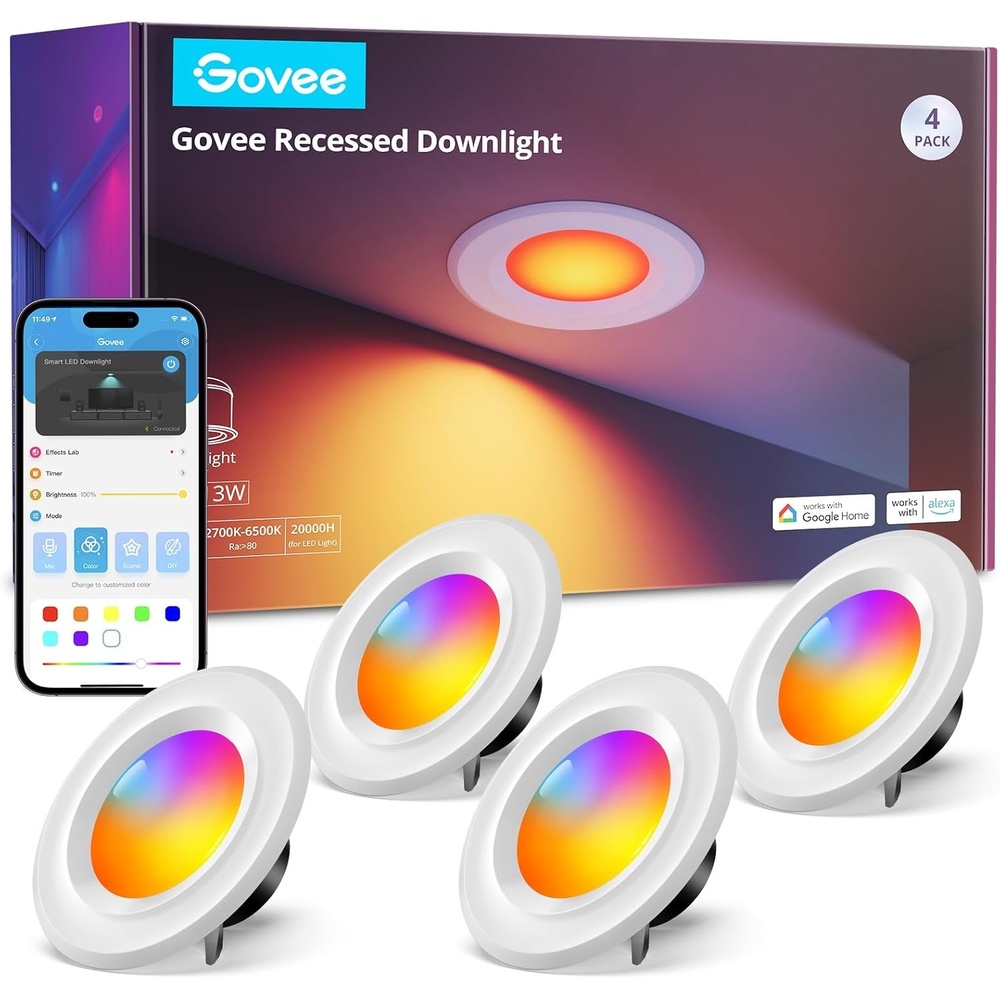imageGovee Smart Retrofit Recessed Lighting 6 Inch WiFi Bluetooth Direct Connect RGBWW Retrofit Can Lights 65 Scene Modes Works with Alexa amp Google Assistant 1000 Lumens 4 PackWhite