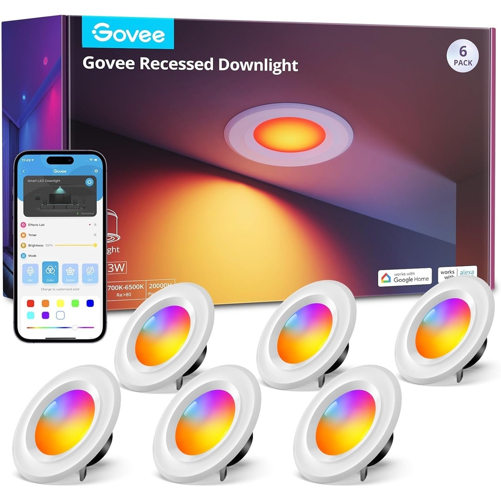 imageGovee Smart Retrofit Recessed Lighting 6 Inch WiFi Bluetooth Direct Connect RGBWW Retrofit Can Lights 65 Scene Modes Works with Alexa amp Google Assistant 1000 Lumens 4 Pack6 Pack