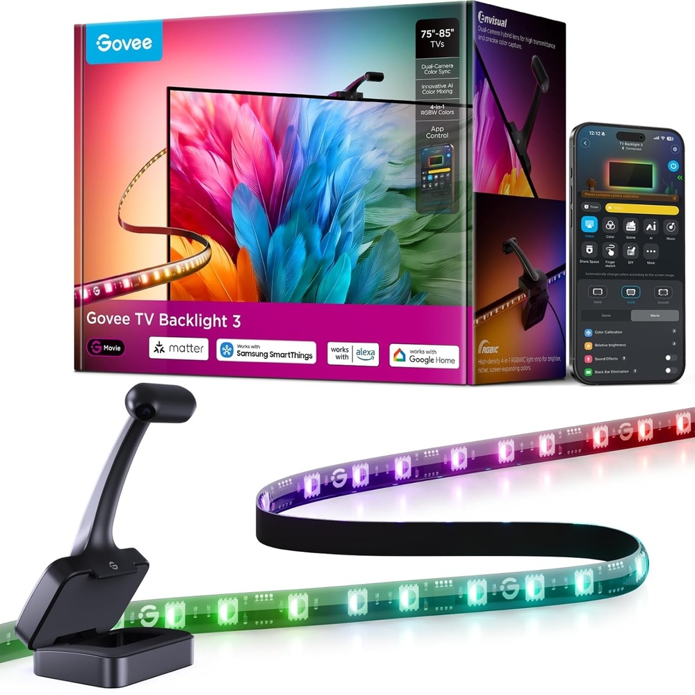 imageGovee TV Backlight 3 with Dual 4MP Lens 118ft RGBWIC LED Strip Lights Sync to Screen for 5565 inch TVs 60 LEDsm Smart AI Color Filter for MovieGame App amp Voice Control MatterAlexa Support164FT for 7585 TV