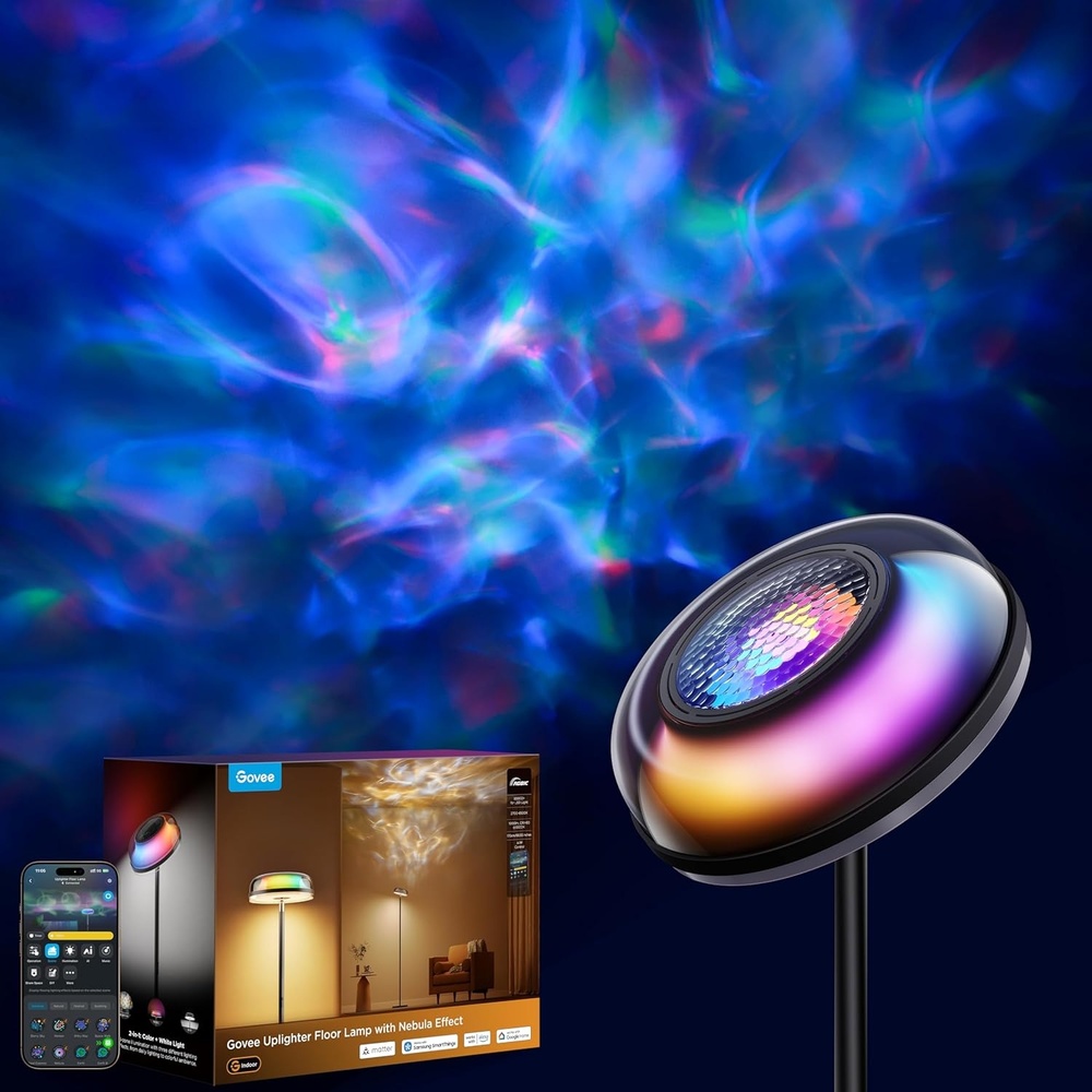 imageGovee Uplighter Floor Lamp for Living Room RGBIC Ripple Projector Floor Lamp for Bedroom Compatible with SmartThings Alexa and Matter LED Modern Corner Floor Light Warm Cool White Standing LampNebula