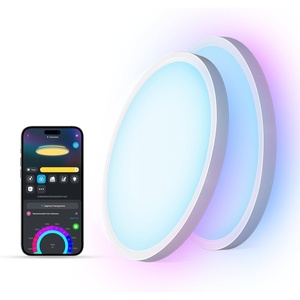 Govee Smart Ceiling Light, RGBIC LED Ceiling Light Fixture, 2400LM Flush Mount Light Fixture, DIY Colors, Works with Alexa, 2700K-6500K Lights for Bedroom, Living Room,12 Inch, 1 Pack (White)(White 2 Packs)