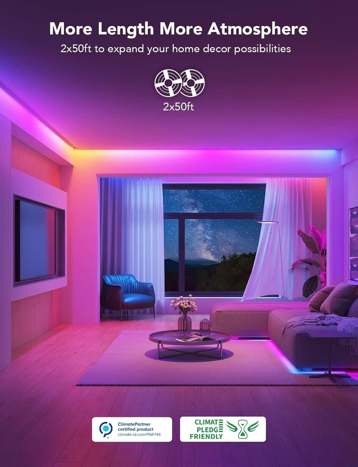 imageGovee 100ft RGBIC LED Strip Lights Smart LED Lights Work with Alexa and Google Assistant LED Lights for Bedroom WiFi App Control Segmented DIY Multiple Colors Color Changing Light 2 x 50ft100ft