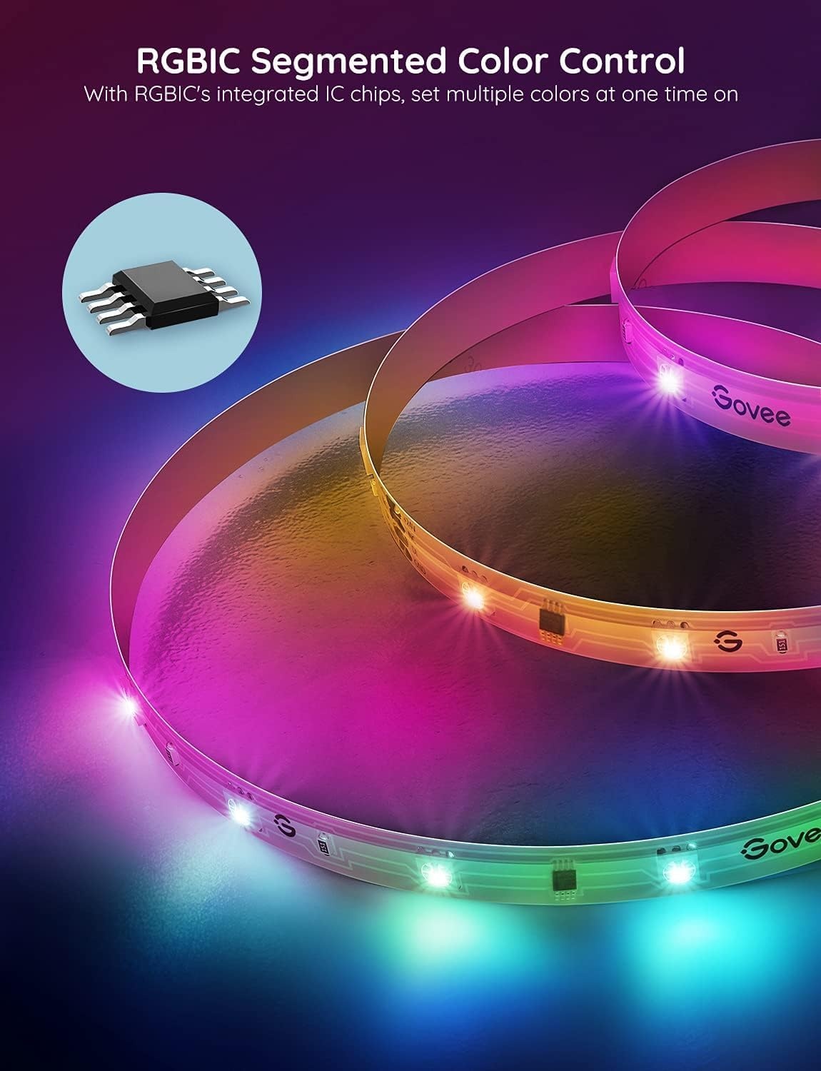 imageGovee 100ft RGBIC LED Strip Lights Smart LED Lights Work with Alexa and Google Assistant LED Lights for Bedroom WiFi App Control Segmented DIY Multiple Colors Color Changing Light 2 x 50ft164ft