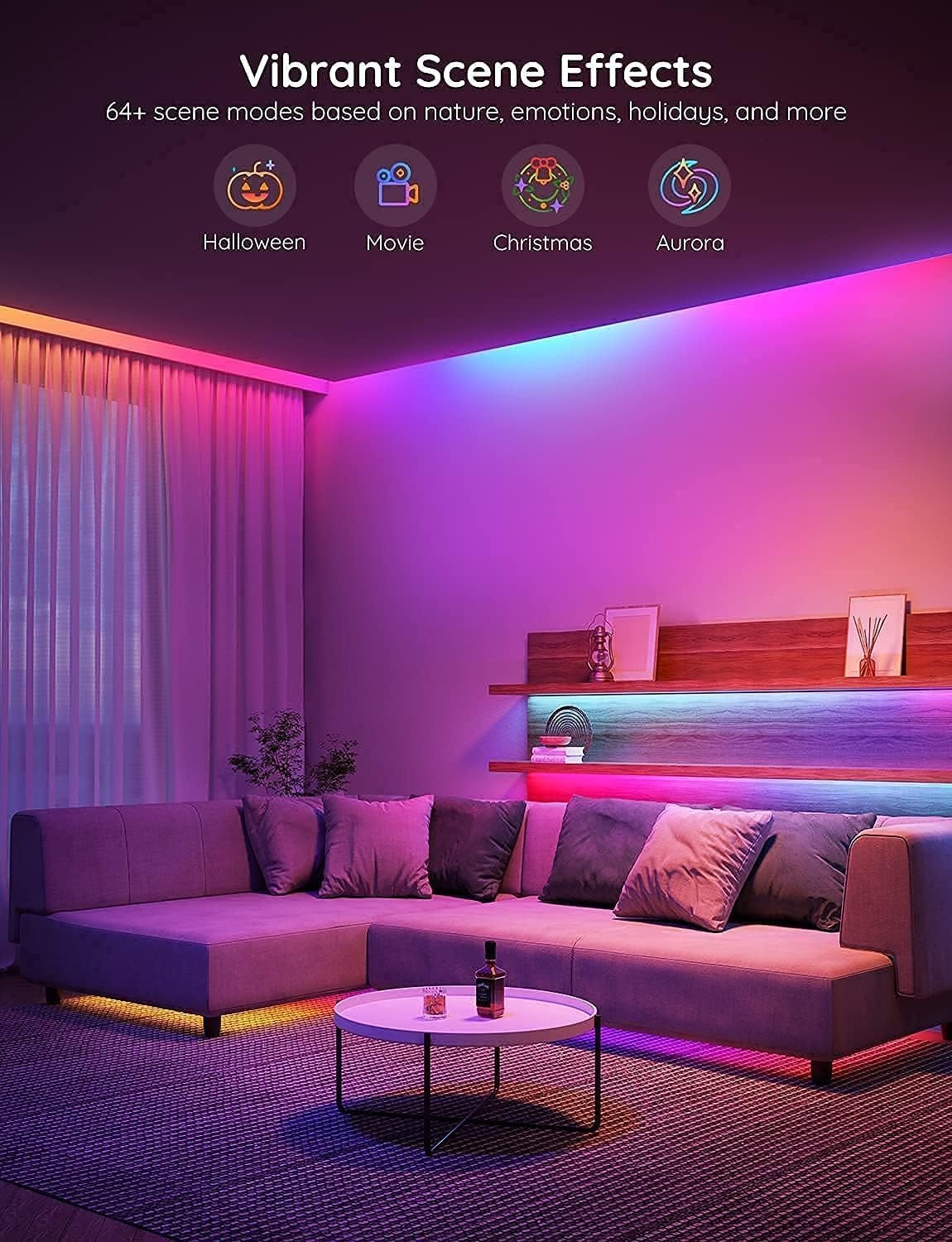 imageGovee 100ft RGBIC LED Strip Lights Smart LED Lights Work with Alexa and Google Assistant LED Lights for Bedroom WiFi App Control Segmented DIY Multiple Colors Color Changing Light 2 x 50ft164ft