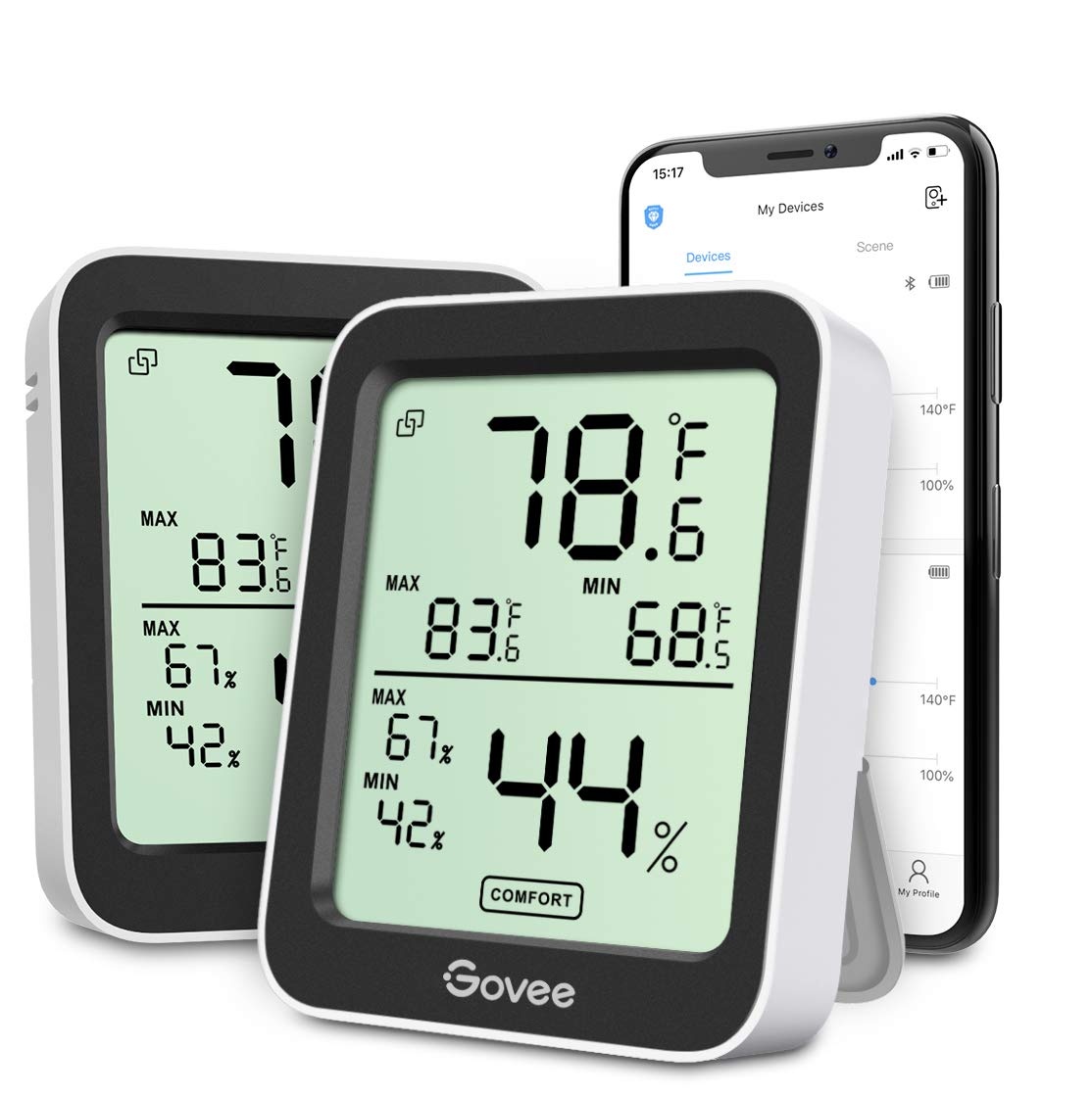 image:imageGovee Bluetooth Hygrometer Thermometer Large LCD MaxMin Records 2Year Data Storage Black 2 PackBlack