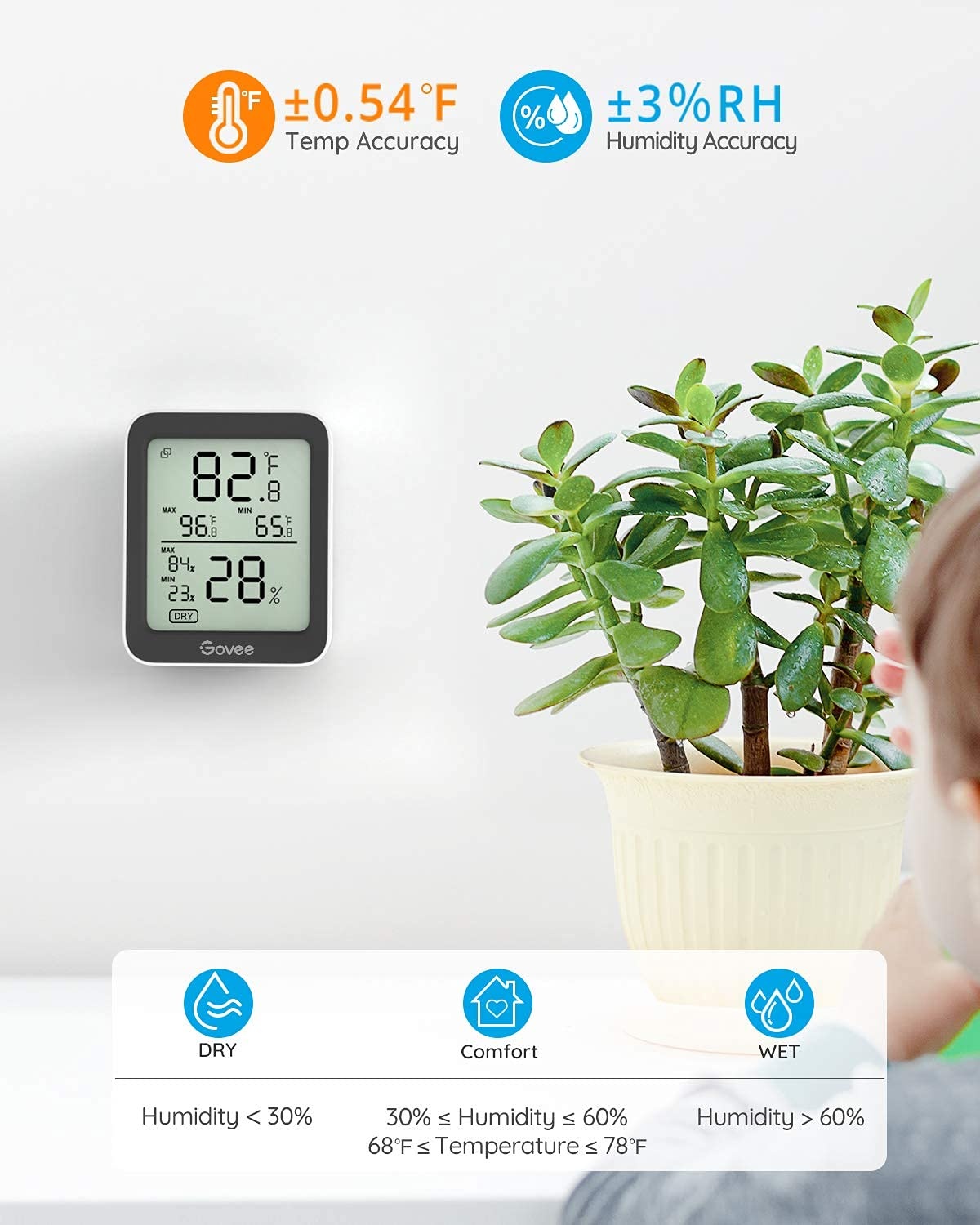image:imageGovee Bluetooth Hygrometer Thermometer Large LCD MaxMin Records 2Year Data Storage Black 2 PackBlack