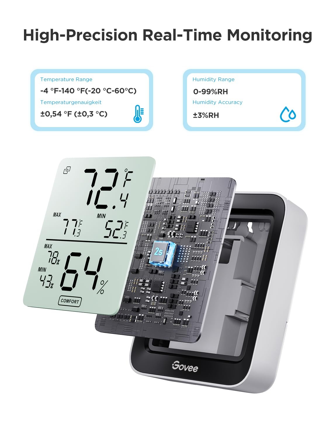 image:imageGovee Bluetooth Hygrometer Thermometer Large LCD MaxMin Records 2Year Data Storage Black 2 PackBlack