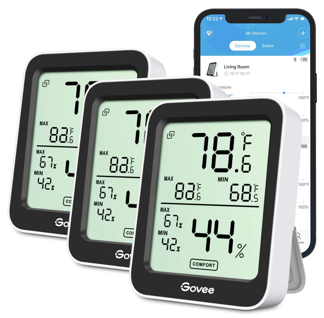image:imageGovee Bluetooth Hygrometer Thermometer Large LCD MaxMin Records 2Year Data Storage Black 2 PackBlack