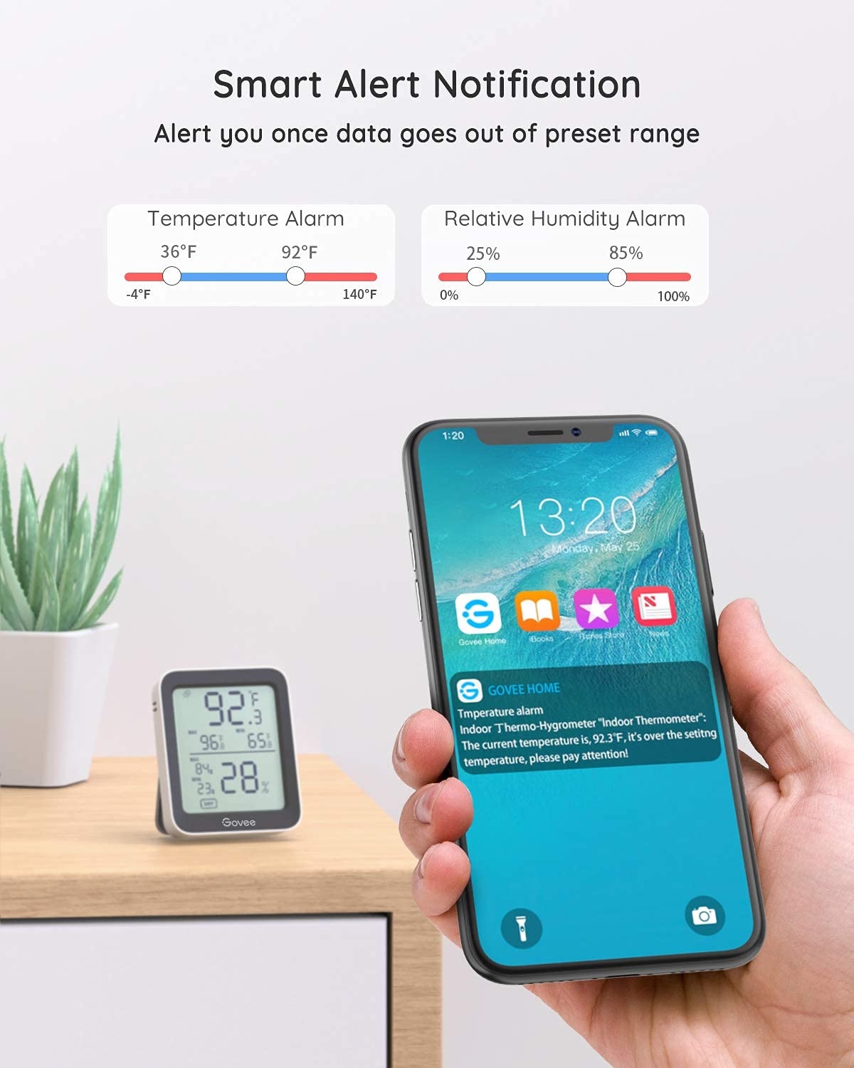 image:imageGovee Bluetooth Hygrometer Thermometer Large LCD MaxMin Records 2Year Data Storage Black 2 PackBlack