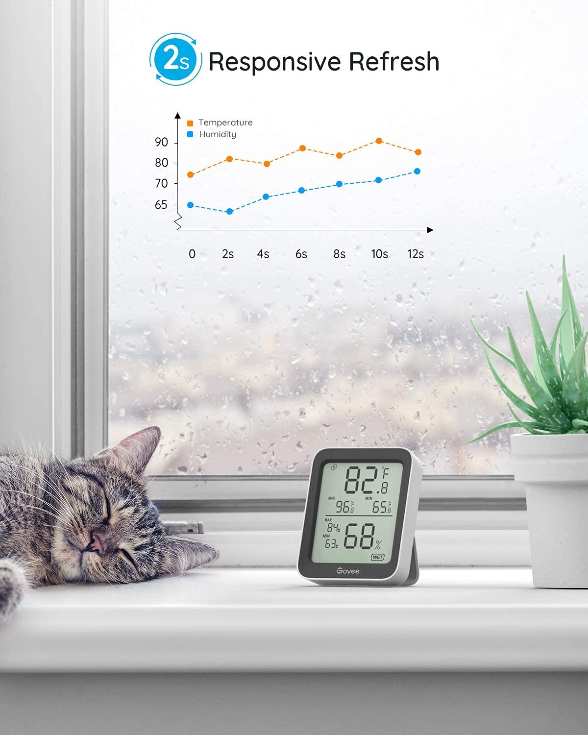 image:imageGovee Bluetooth Hygrometer Thermometer Large LCD MaxMin Records 2Year Data Storage Black 2 PackBlack
