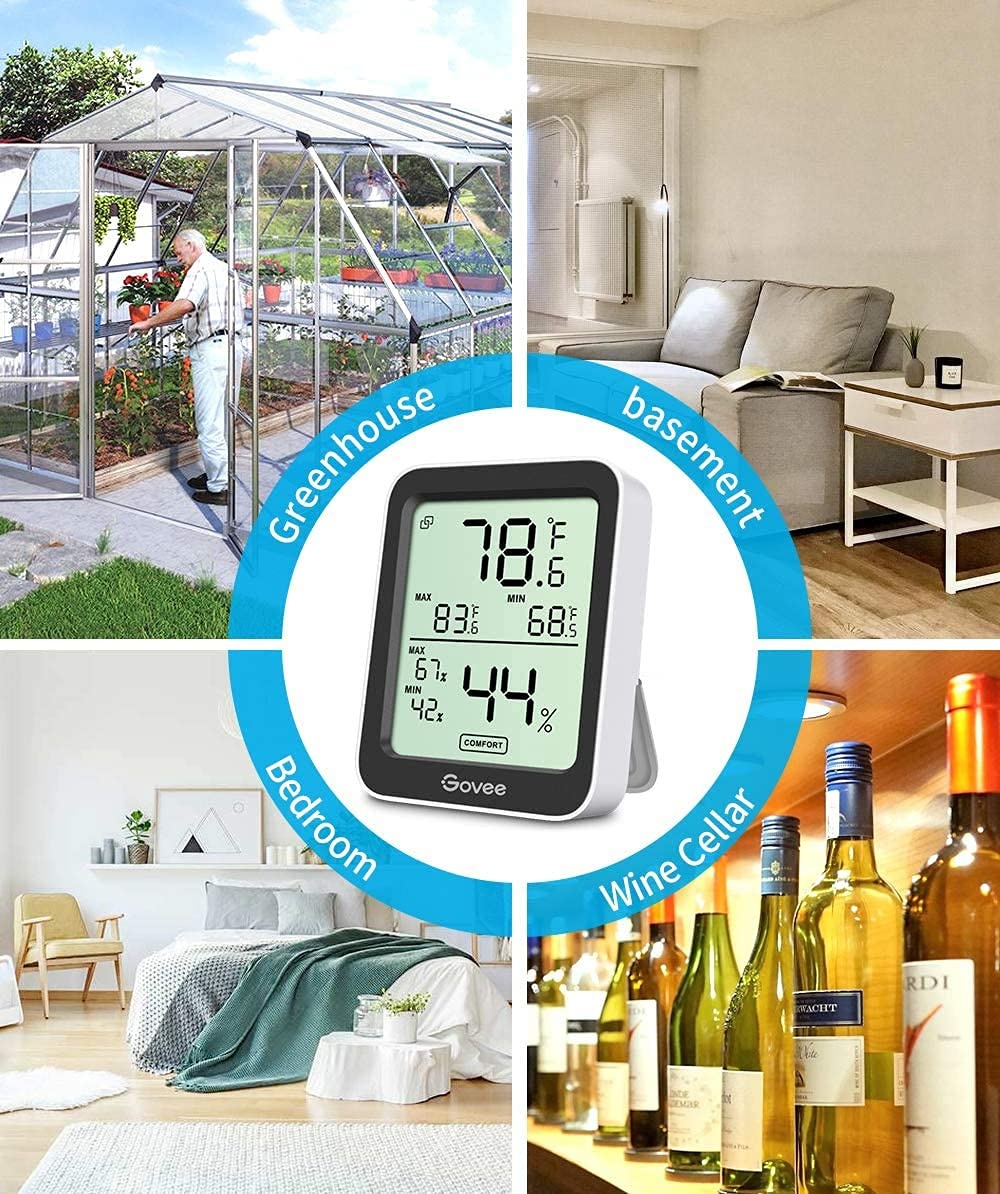 image:imageGovee Bluetooth Hygrometer Thermometer Large LCD MaxMin Records 2Year Data Storage Black 2 PackBlack