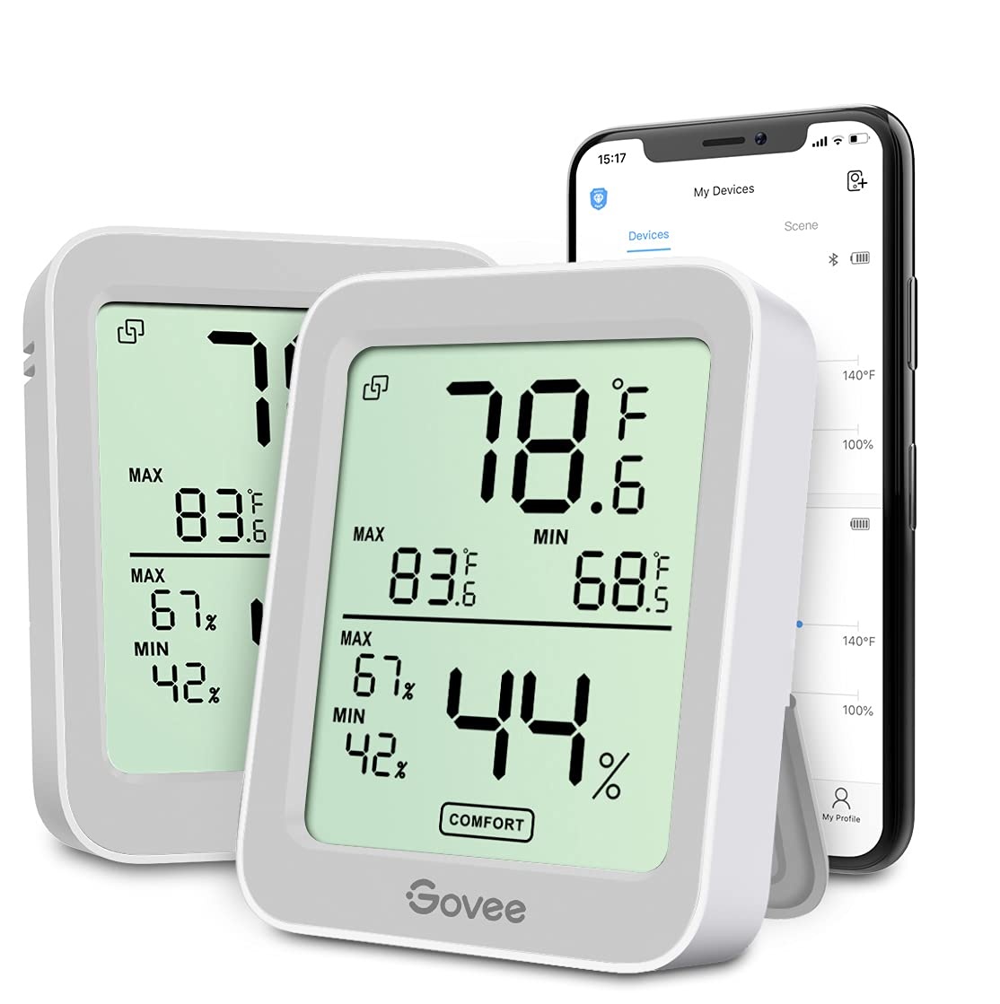 image:imageGovee Bluetooth Hygrometer Thermometer Large LCD MaxMin Records 2Year Data Storage Black 2 PackGrey
