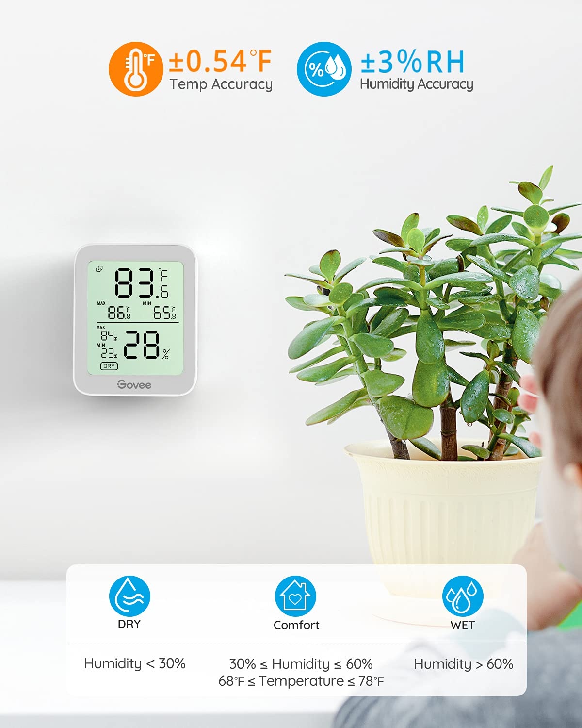 image:imageGovee Bluetooth Hygrometer Thermometer Large LCD MaxMin Records 2Year Data Storage Black 2 PackGrey