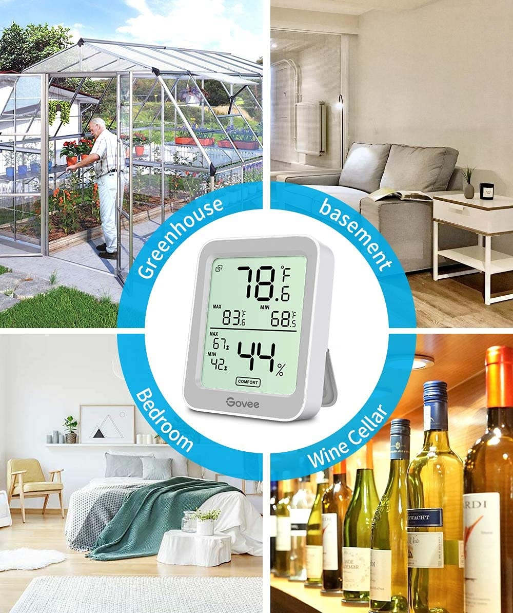 image:imageGovee Bluetooth Hygrometer Thermometer Large LCD MaxMin Records 2Year Data Storage Black 2 PackGrey