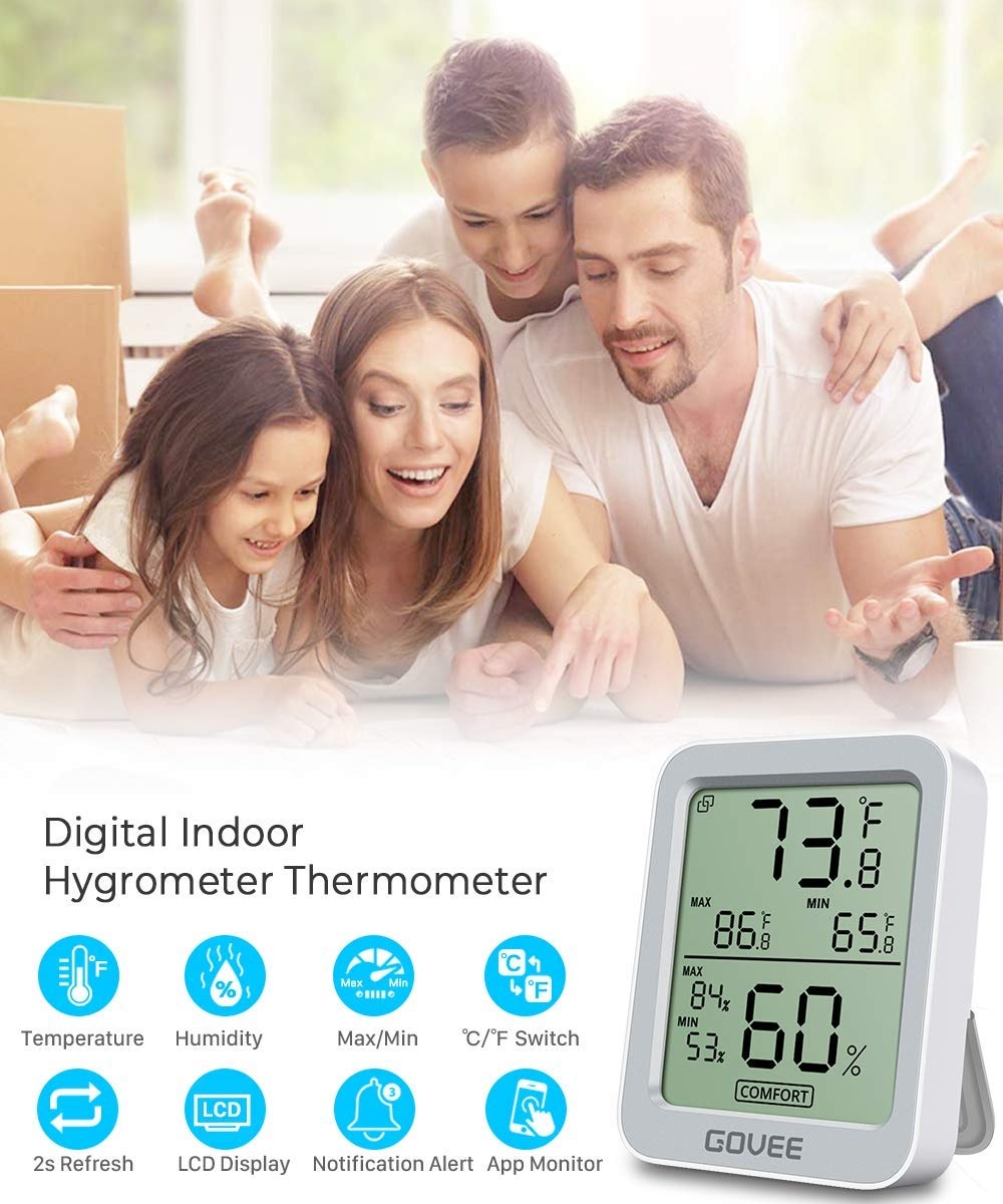 image:imageGovee Bluetooth Hygrometer Thermometer Large LCD MaxMin Records 2Year Data Storage Black 2 PackGrey