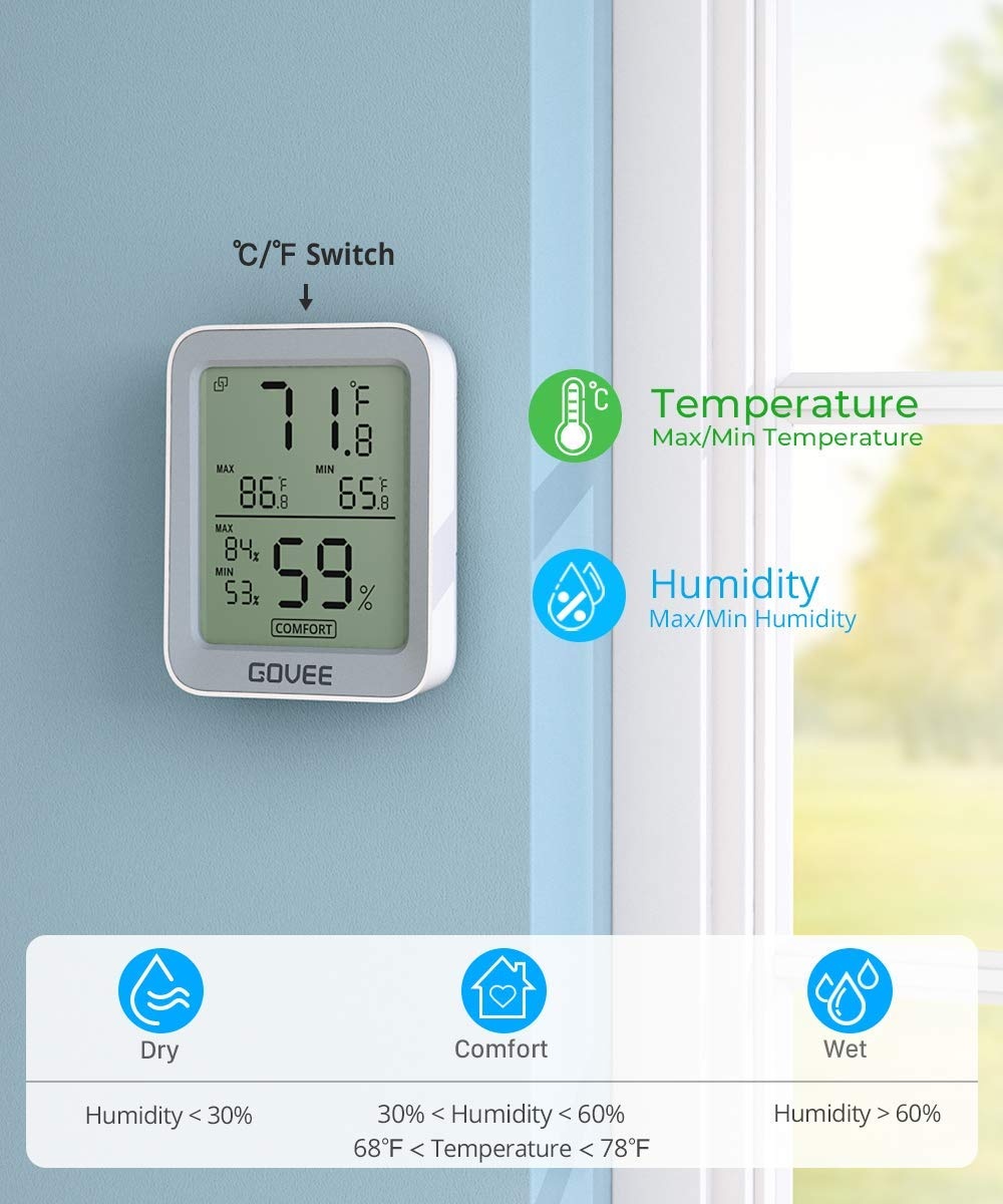 image:imageGovee Bluetooth Hygrometer Thermometer Large LCD MaxMin Records 2Year Data Storage Black 2 PackGrey