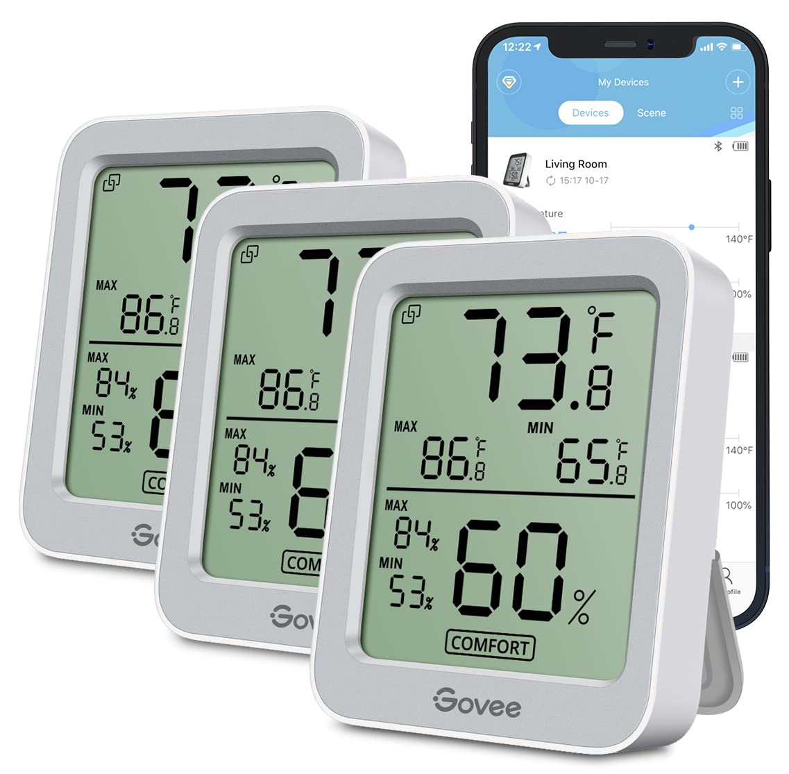 image:imageGovee Bluetooth Hygrometer Thermometer Large LCD MaxMin Records 2Year Data Storage Black 2 PackGrey
